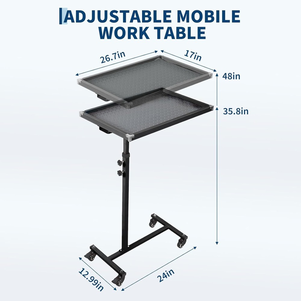 Mobile Mechanic Work Table with 4 Wheels 220LBS Adjustable Steel Tool Tray