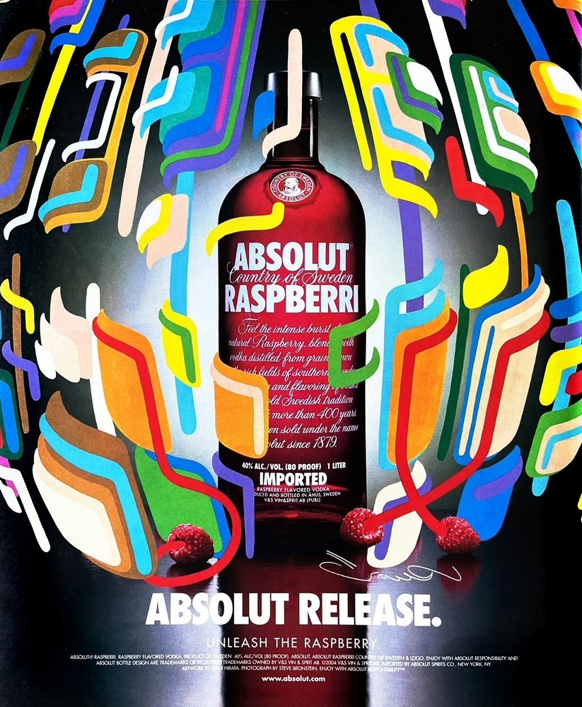 ABSOLUT VODKA Original Vintage Print Advertisement Raspberry Raspberri Release