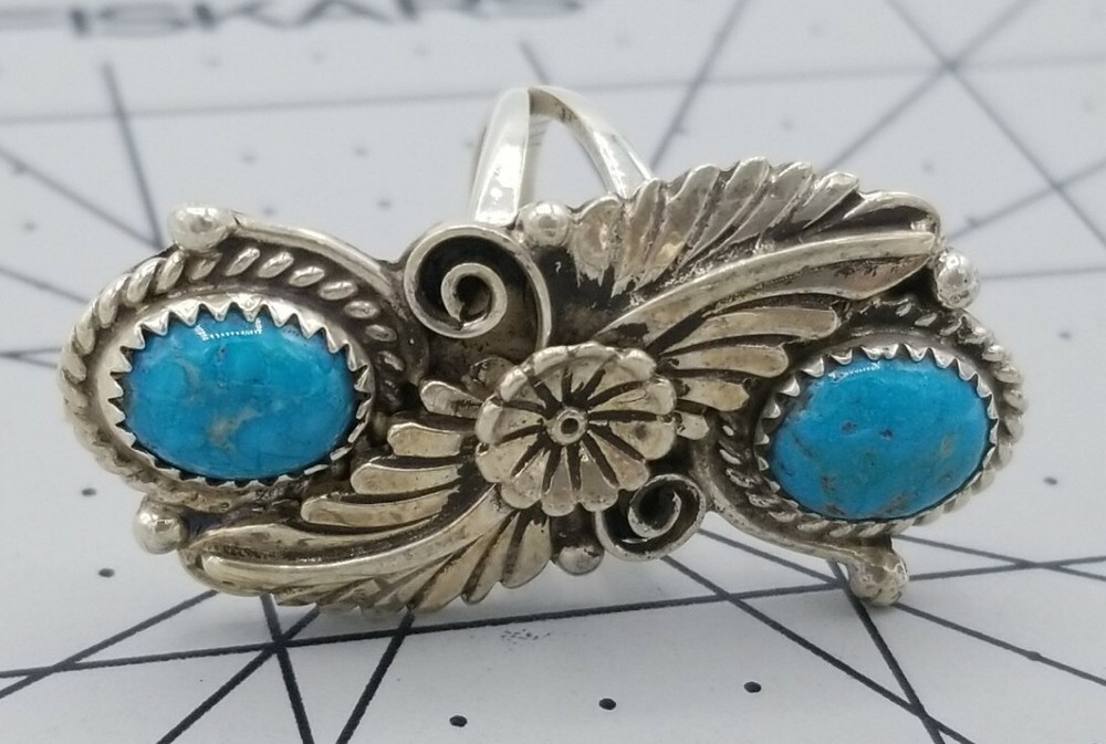 "Lucky" Signed Sterling Silver & Turquoise Ring Sz: 5.25