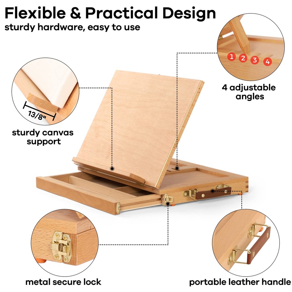 Tabletop Easel with Storage Drawer & Palette, Adjustable Portable Beech Wood ...