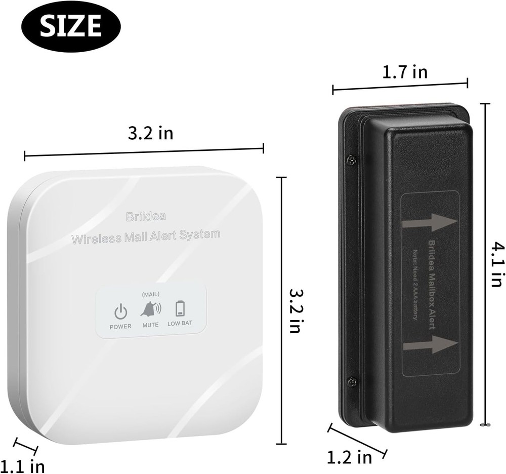 Briidea Mailbox Alarm, Wireless, Battery Powered, White, 500ft Range, white