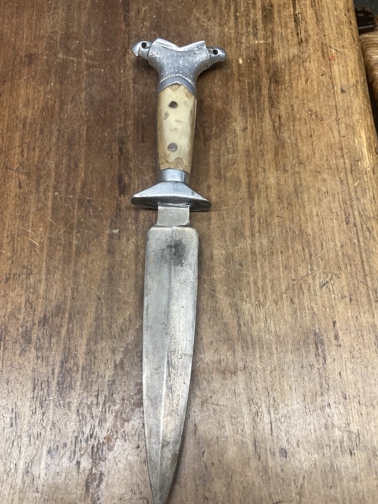 Vintage Hand Engraved Double Eagle Head Silver Mexico Dagger
