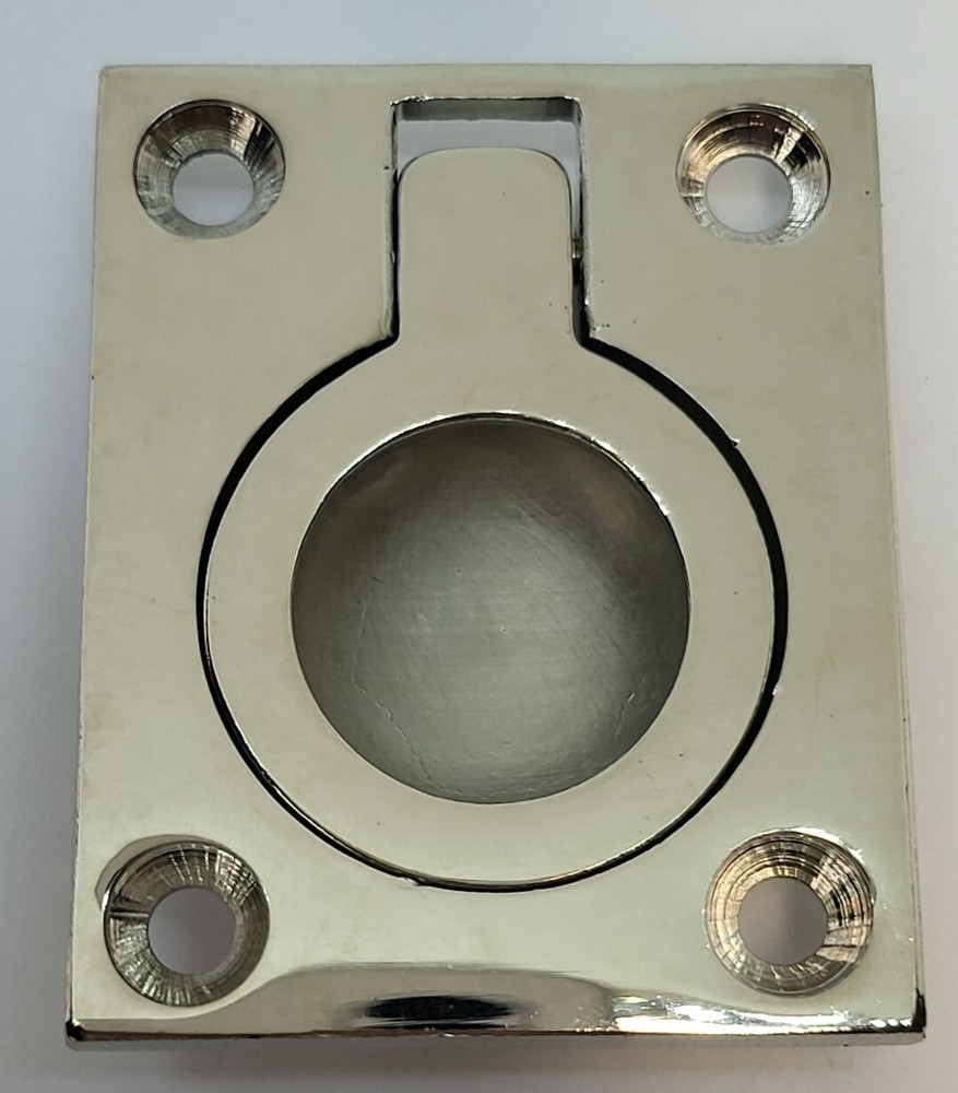Solid Brass Flush Ring Pull modern hidden knob handle nickel mid century modern