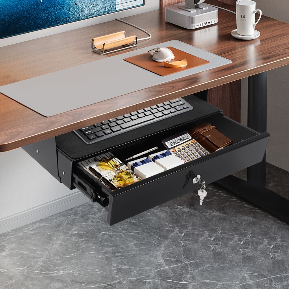 Under Desk Mounted Pull-Out Drawer, High-Quality Iron Organizer for Mouse,