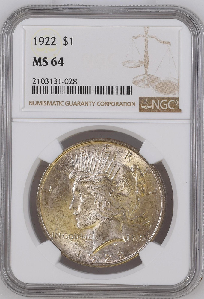 1922 PEACE DOLLAR ~ NICE UNC NGC MS64!