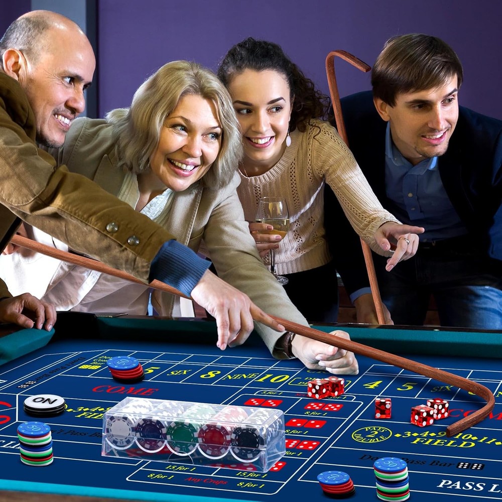 Craps Tabletop Game Set, Includes 35" X 70" Rubber Craps Tabletop Layout Mat, 36
