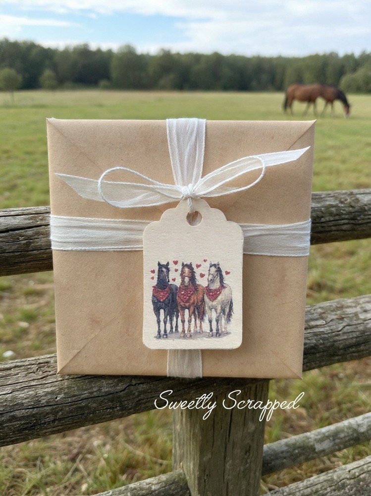16 Horse Tags, Gift Wrap Packaging, Hearts
