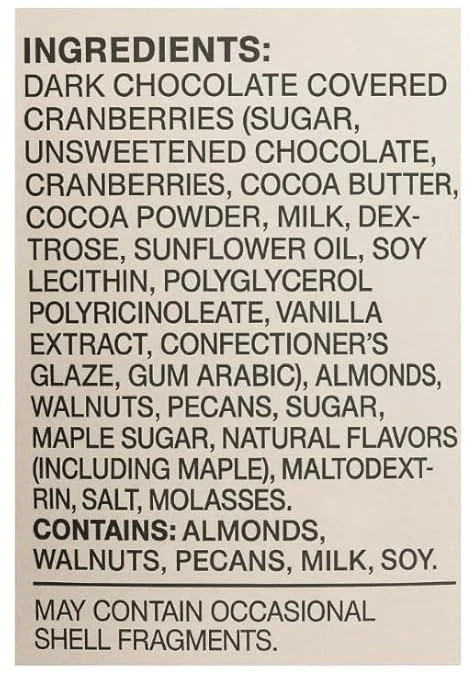 Basse Maple Nut Mix 28.2 Oz Dark Chocolate Cranberries, Almonds, Walnuts, Pecans