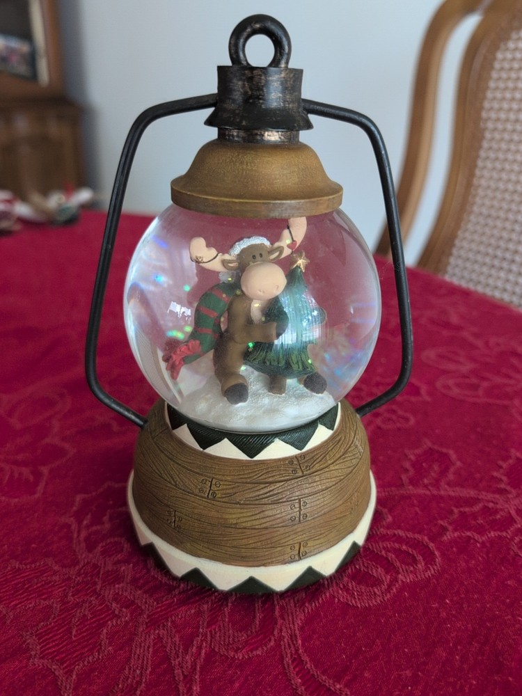 Moose With Christmas Tree Musical Snow Globe