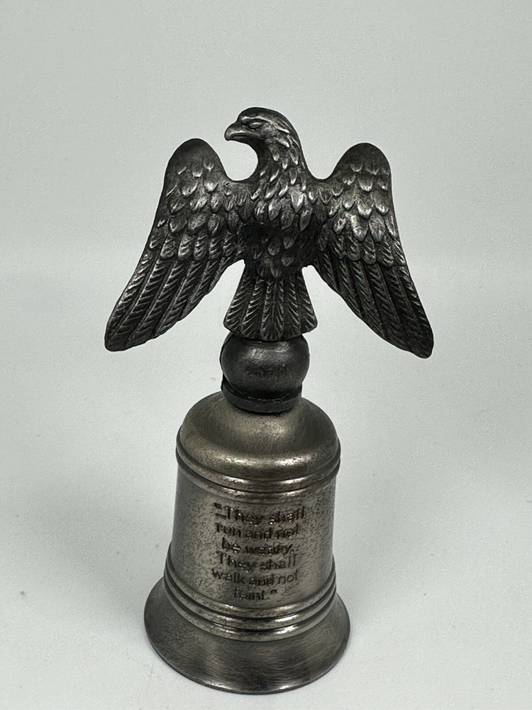Small Vintage Silver Pewter Bell with Eagle 4" Tall Isaiah 40:31 Scripture