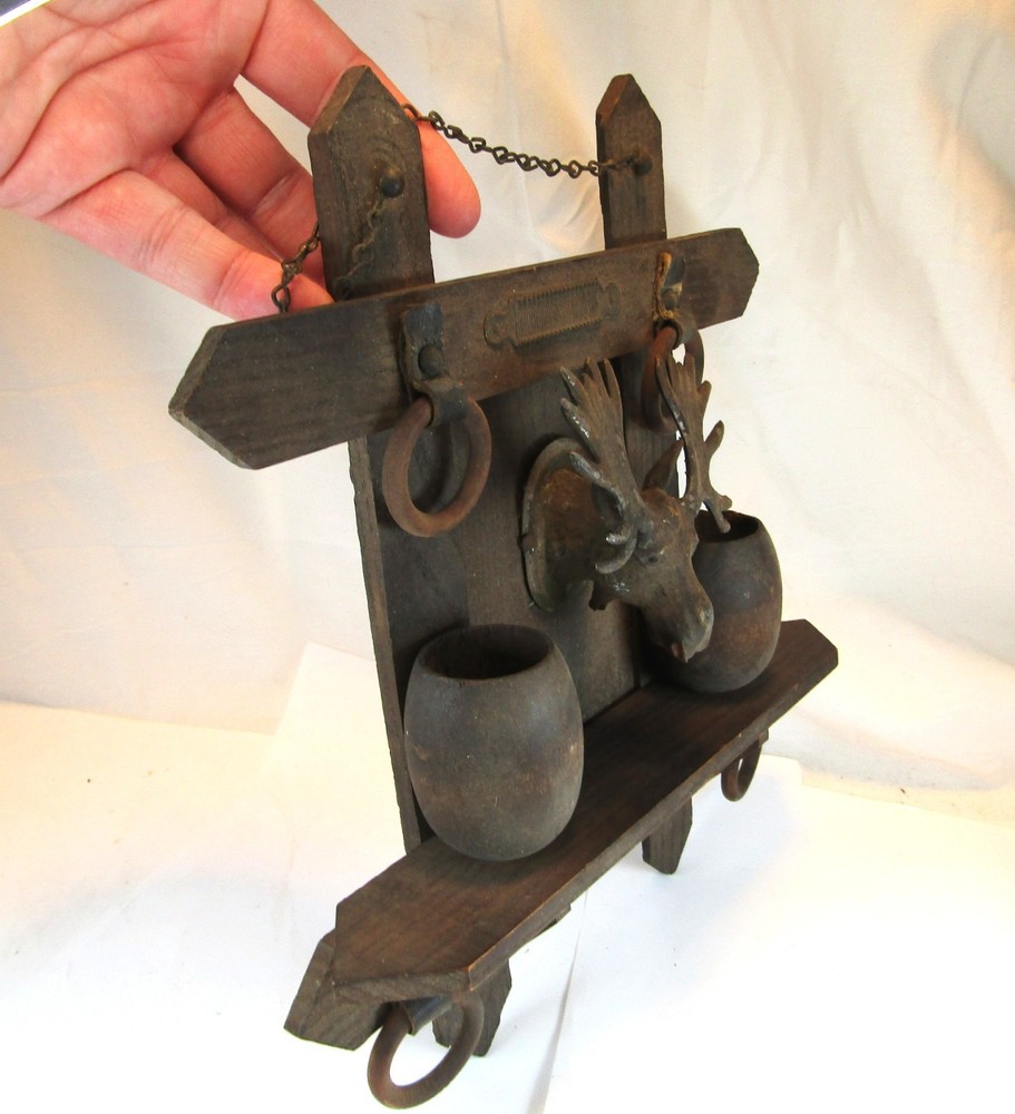 Antique Match Stick Holder - Moose - Rustic Cabin Decor - Wall Mount
