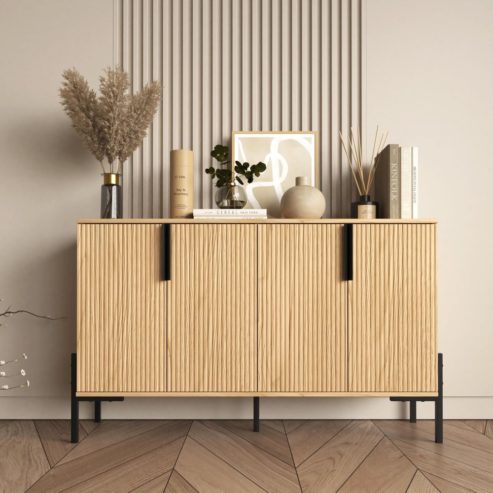 4 Doors Sideboard Buffet Cabinet with Adjustable Shelves, Modern Accent Sideb...