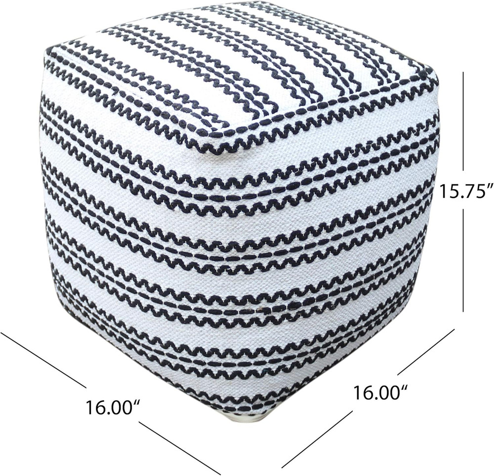 Davis Boho Cotton Pouf, Natural and Black