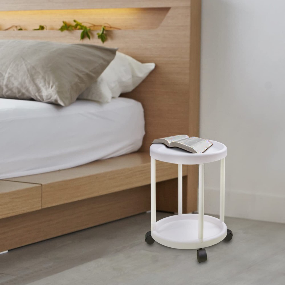 Evelyne White Mini Rolling Craft Side Double Deck Desk Portable End Table