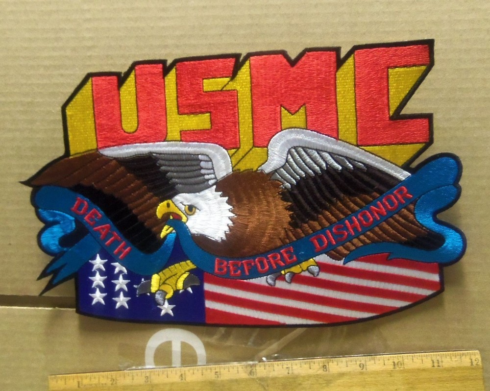US Marine Corps - Death Before Dishonor w/ Flag & Eagle Embroidered Back Patch