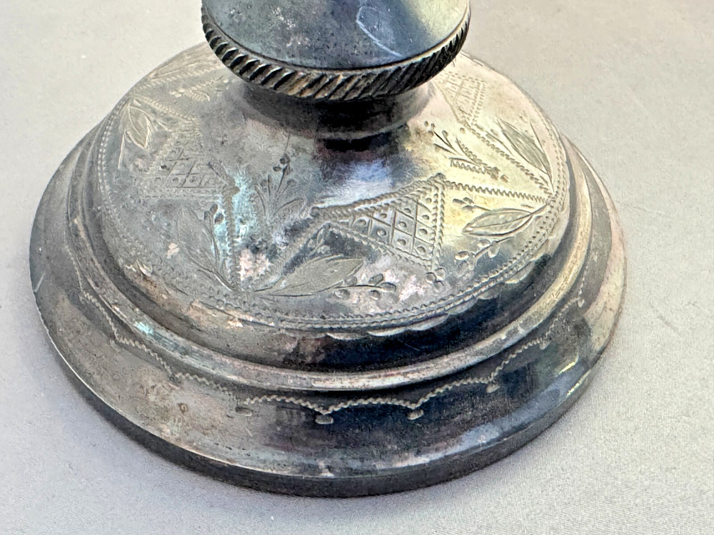 Antique Silver plated wide base weighted Engraved