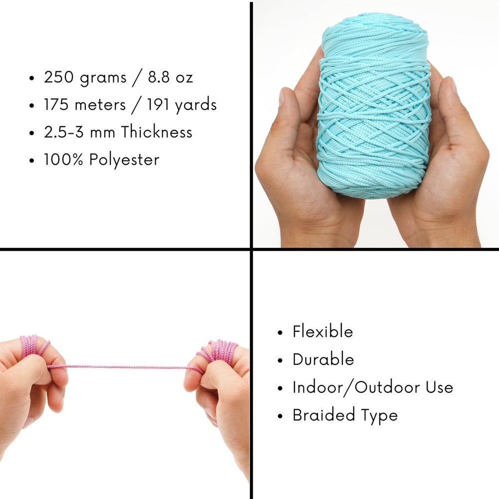 191 Yards 2.5-3mm Polyester Soft Macrame Cord Turkish Polyester Rope Yarn