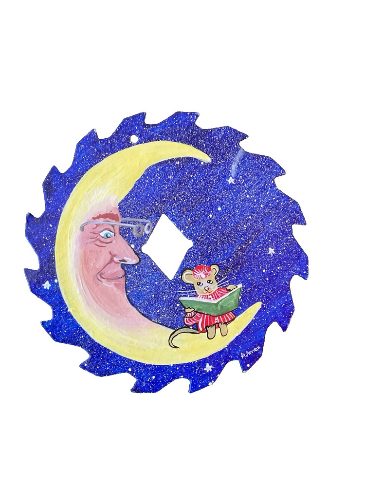 Hand Painted Saw Blade Moon Bedtime 5”