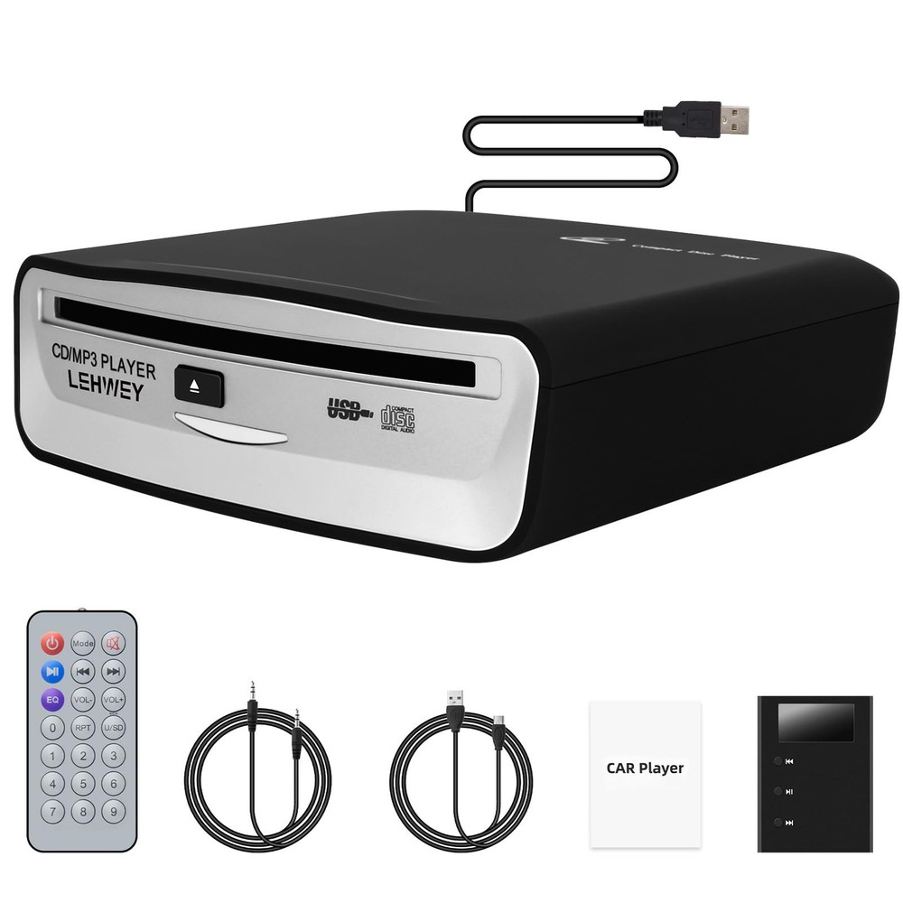 Portable Car CD Player with AUX, USB, Remote - Compatible with Android, Lapto...