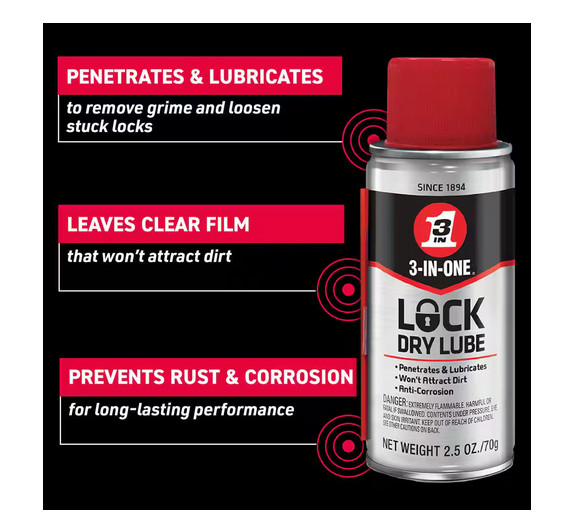 2.5 oz Lock Dry Lube – Lock Lubricant & Penetrant Graphite Spray