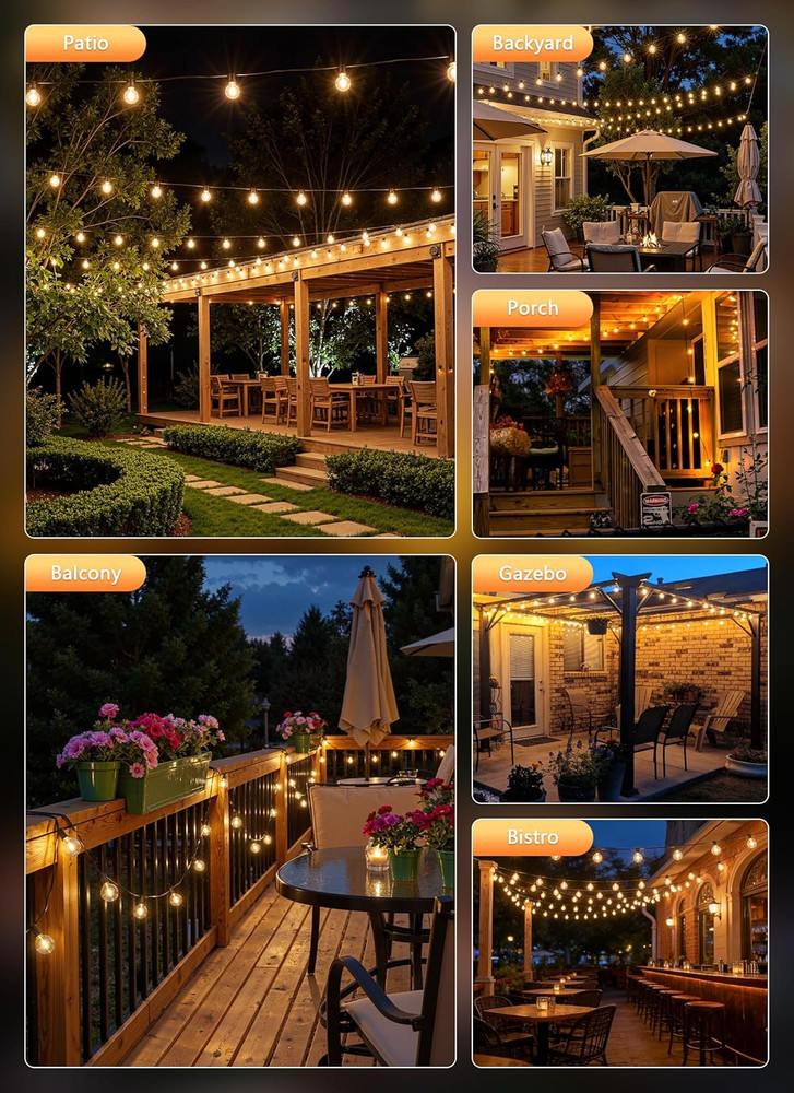 Outdoor String Lights with Remote, 100Ft Outside Waterproof Light with Dimmable