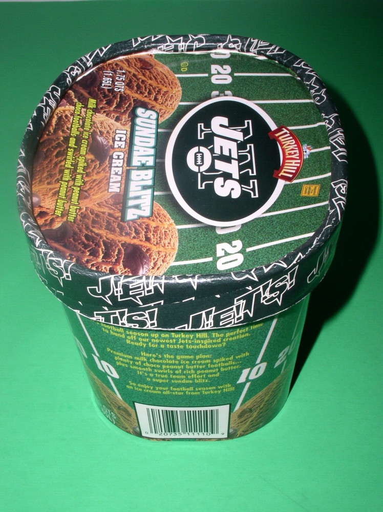 NY JETS Turkey Hill Sundae Blitz Ice Cream "EMPTY" Container Nice Display Piece!