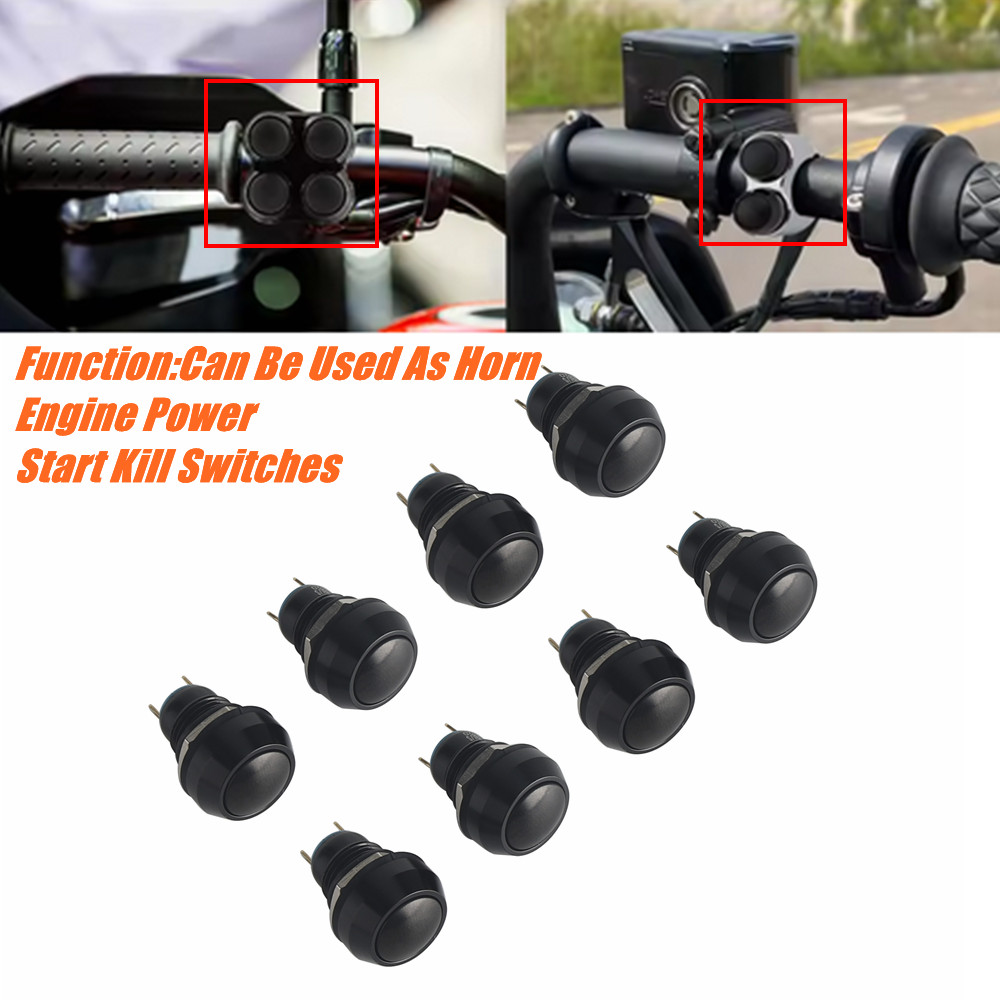 Black 8 Pcs Momentary Latching Switch Push Button For Harley Bobber Cafe Racer