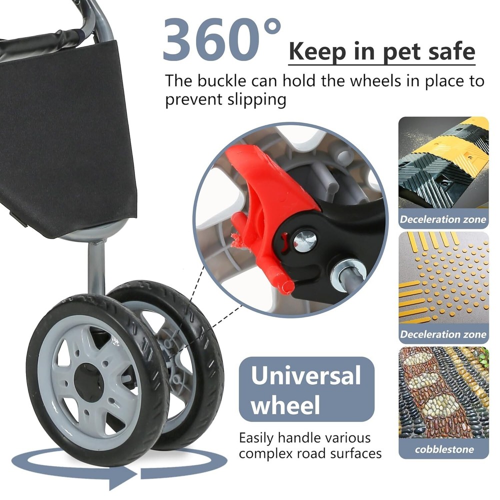 Luxury 3-Wheel Pet Stroller - Foldable Dog & Cat Stroller with Storage Basket