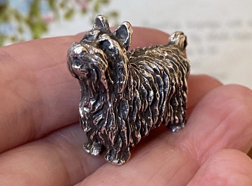 Vintage solid heavy English hallmark heavy solid sterling miniature terrier dog
