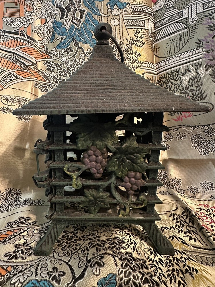 Vintage Iron Pagoda Lantern With Grape Design