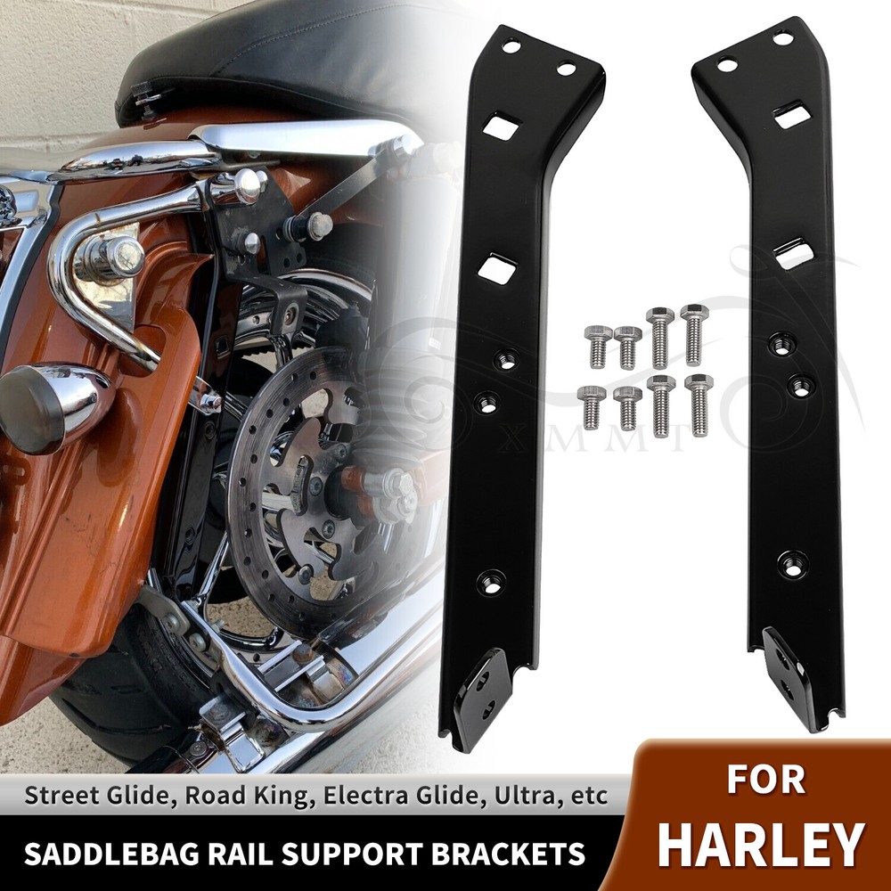 Black Saddlebag Fender Rail Support Brackets For Harley Electra Glide EFI FLHTI