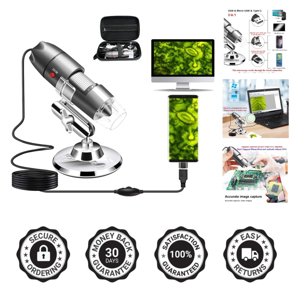High Magnification USB Digital Microscope Camera with Carrying Case and Stand