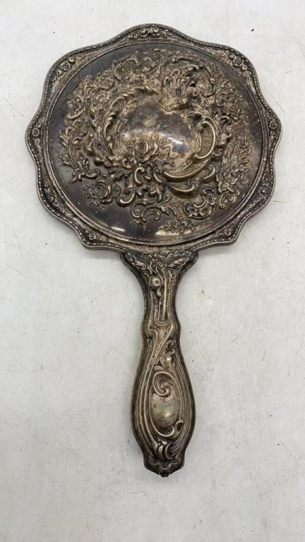Antique Victorian silver vanity mirror and comb