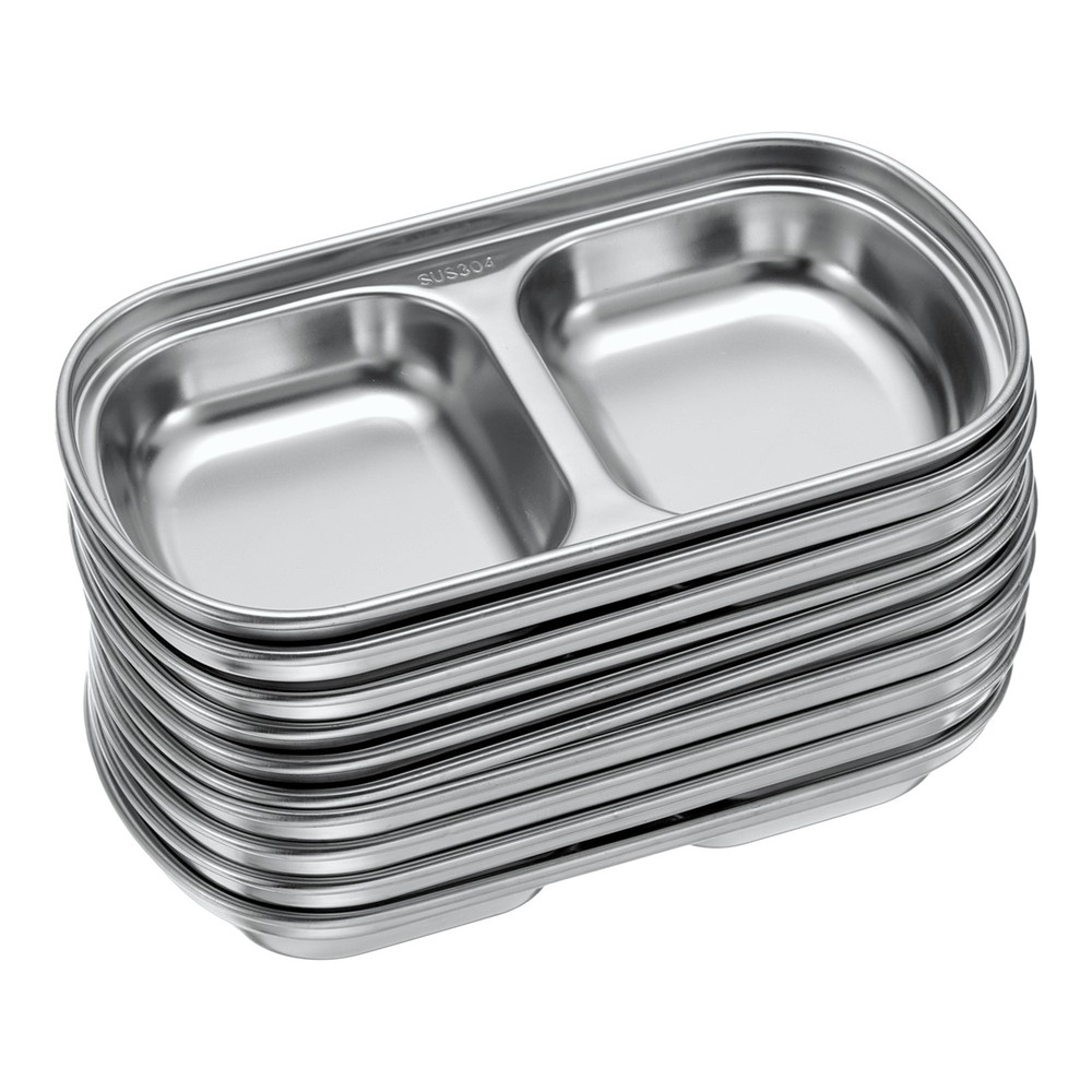 10pcs Metal Dish Dipping with 2 Rectangular Compartment Divided Silver