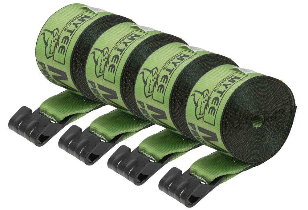 (4 Pack) 4" x 30' Winch Strap with Flat Hook - Green Flatbed Tie Down