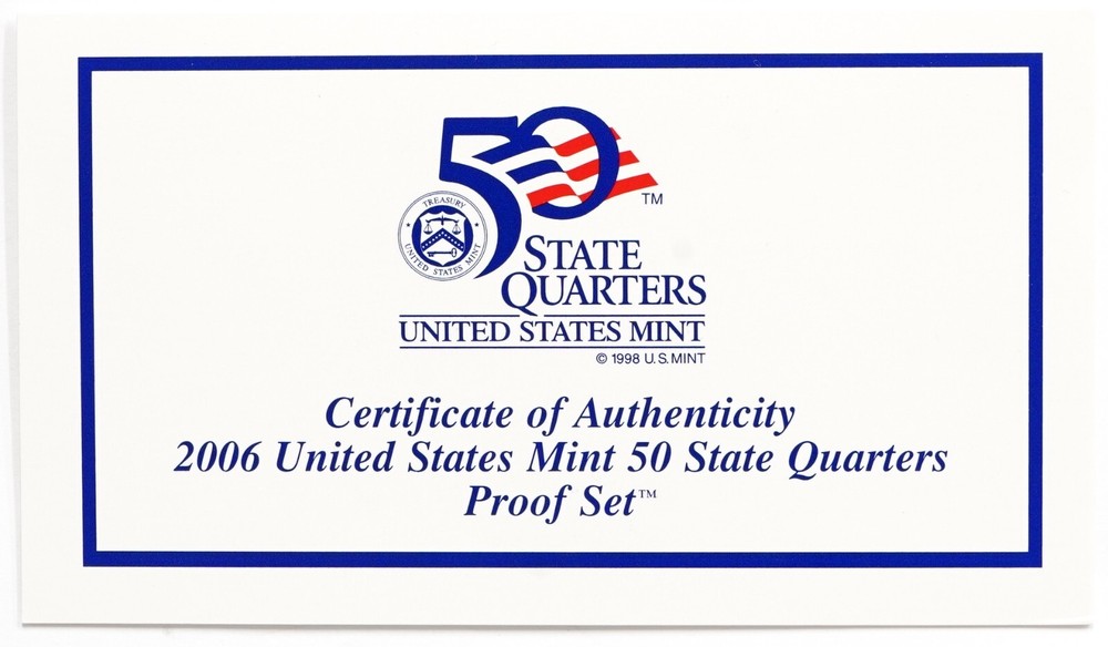 2006 State Quarter Proof Set w/ Box & COA