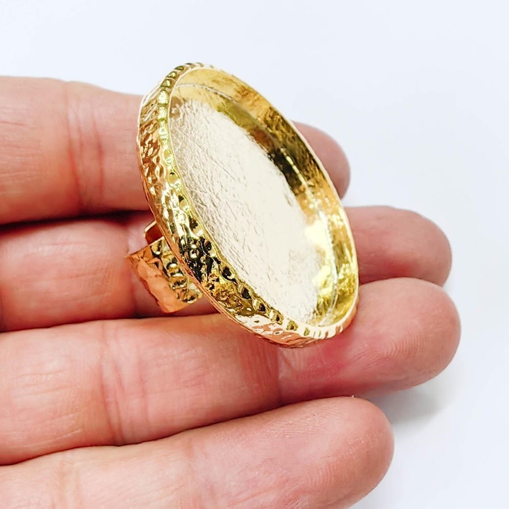 Shiny Gold Plated Ring Blank Base Bezel Setting Adjustable Ring 40mm G37843