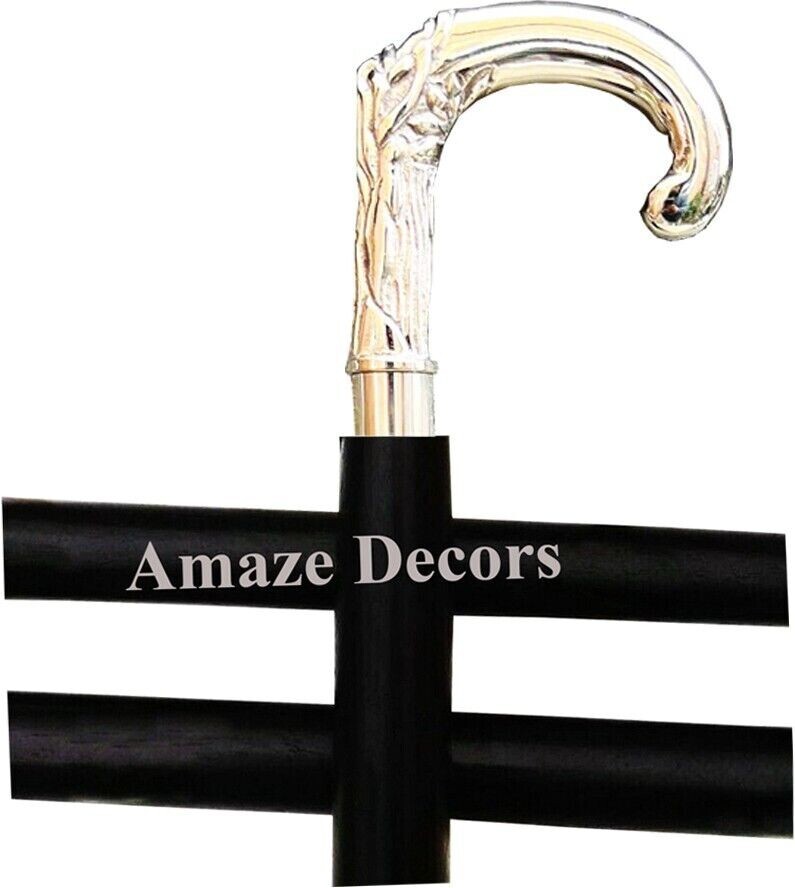 Classic Foldable Black Wooden Walking Stick with Silver Derby Handle