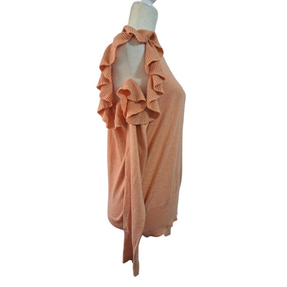 Abound Women's Large Ruffle Cold Shoulder Knit Pullover Sweater Long Sleeves