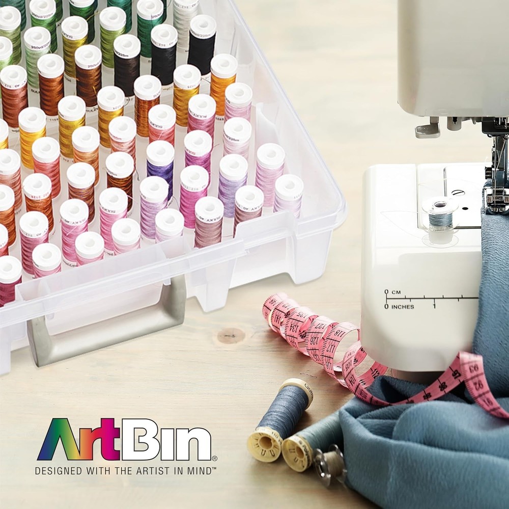 Stackable Super Satchel Thread Box - 108 Pegs and Removable Trays for Crafting