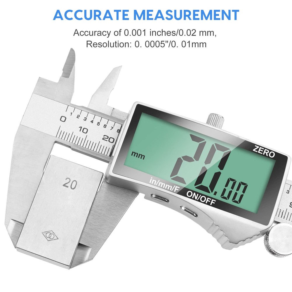 Digital Caliper, 6 Inch Caliper Tool with Extra Large LCD Screen, Auto-Off Fe...