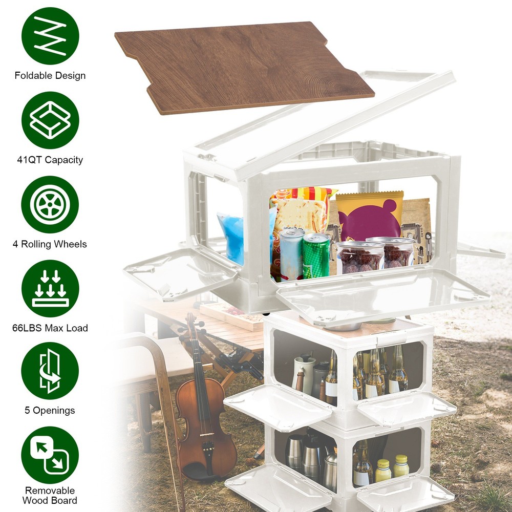 Stackable Storage Bin Outdoor Camping Bin Organizer White/Green Shelf Rack Box