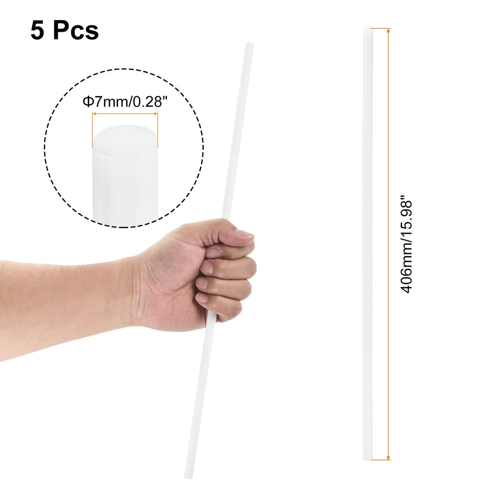 5 Pcs White Plastic Rods 7 x 406mm ABS Styrene Round Stick Round Solid Bar