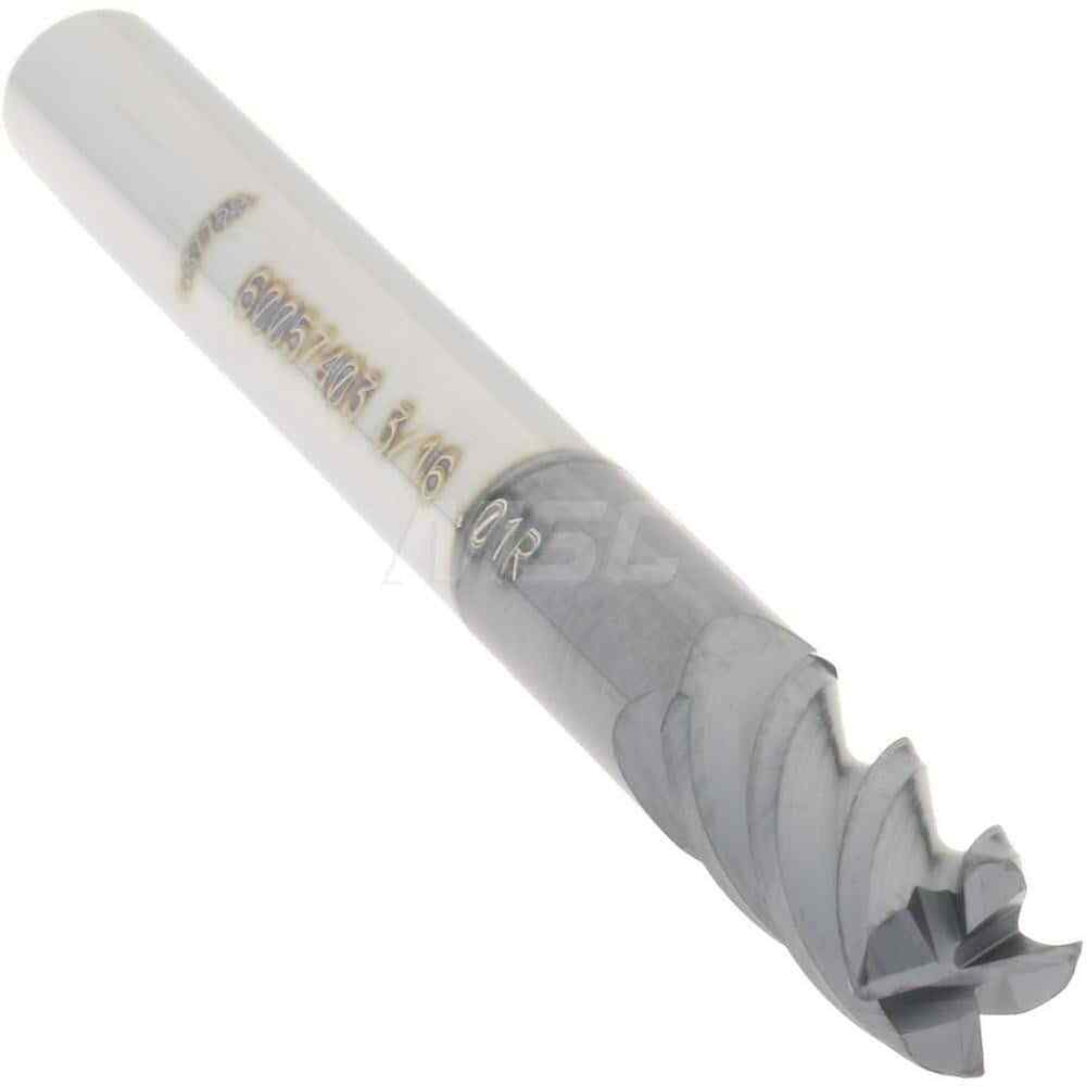 Accupro 3/16" Diam 4 Flute Single End Solid Carbide 0.01" Corner Radius End M...