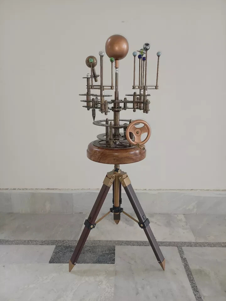 Solar System Celestial Model Fully Functional Antique Look Orrery Saturn Tripod