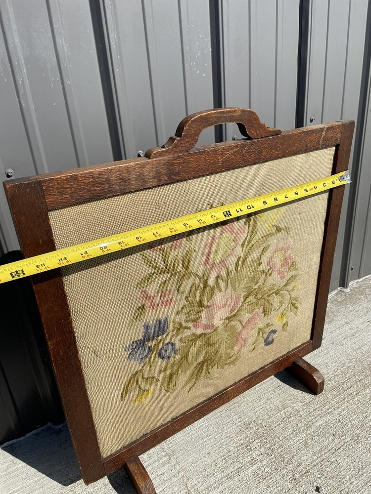 Antique Wood Framed Needlepoint Fireplace Screen NL