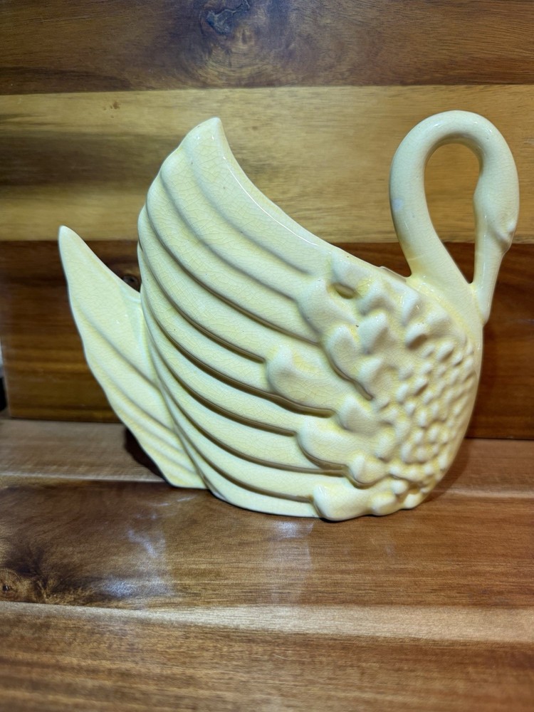 Yellow Ceramic Swan Planter, 6 Inch, Pottery, Glossy Finish, Solid Color