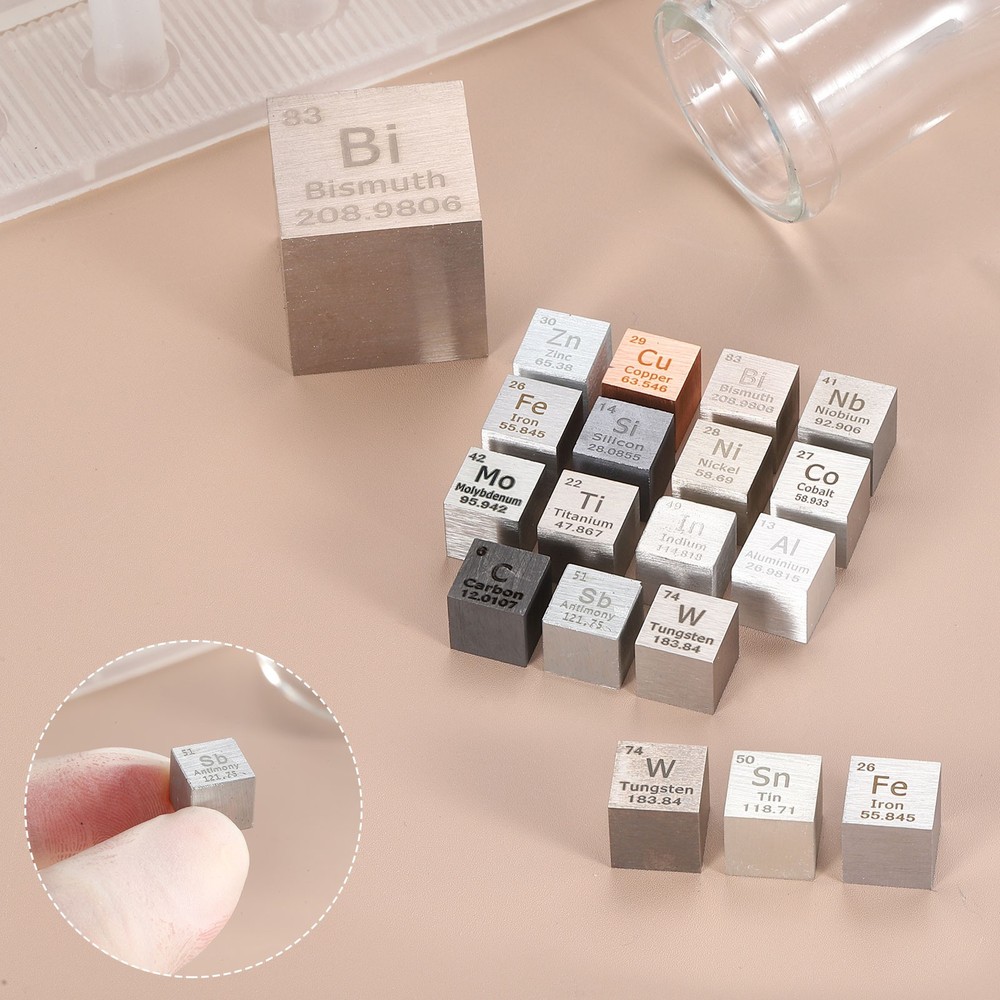 Bismuth Cube, 0.5" High Density Metal Element Cube for Education, Silver