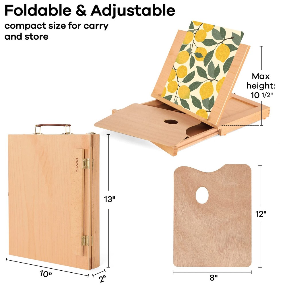 Tabletop Easel with Storage Drawer & Palette, Adjustable Portable Beech Wood ...
