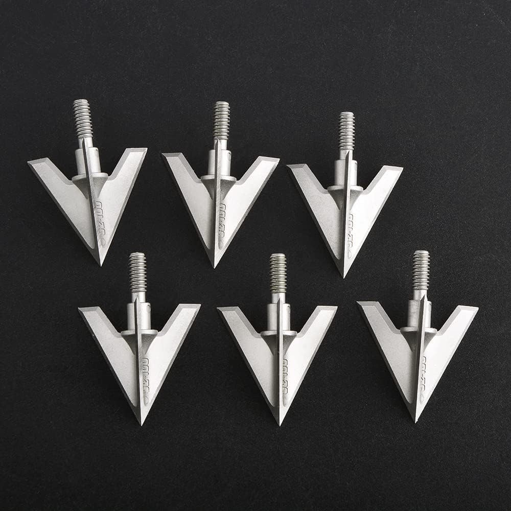 Bgary Archery Broadheads 100 Grain 6 Pack Solid 3 Blades Fixed S2-Silver 6Pcs